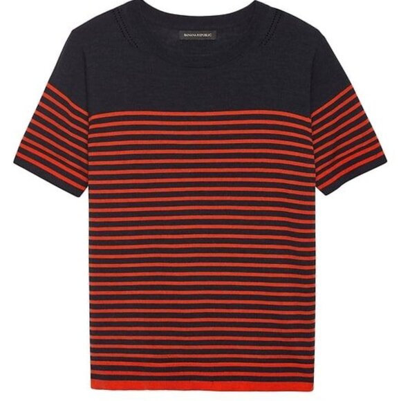 Banana Republic Merino Black and Red Striped Tee - Picture 9 of 9